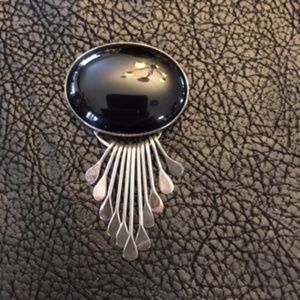 Gorgeous Large Mexico SIGNED Pendant /Pin combo Sterling silver & Onyx